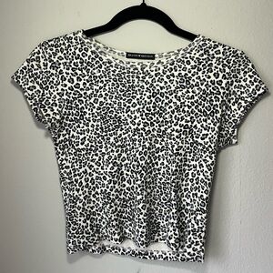 Brandy Melville White and Black Leopard Print Tee